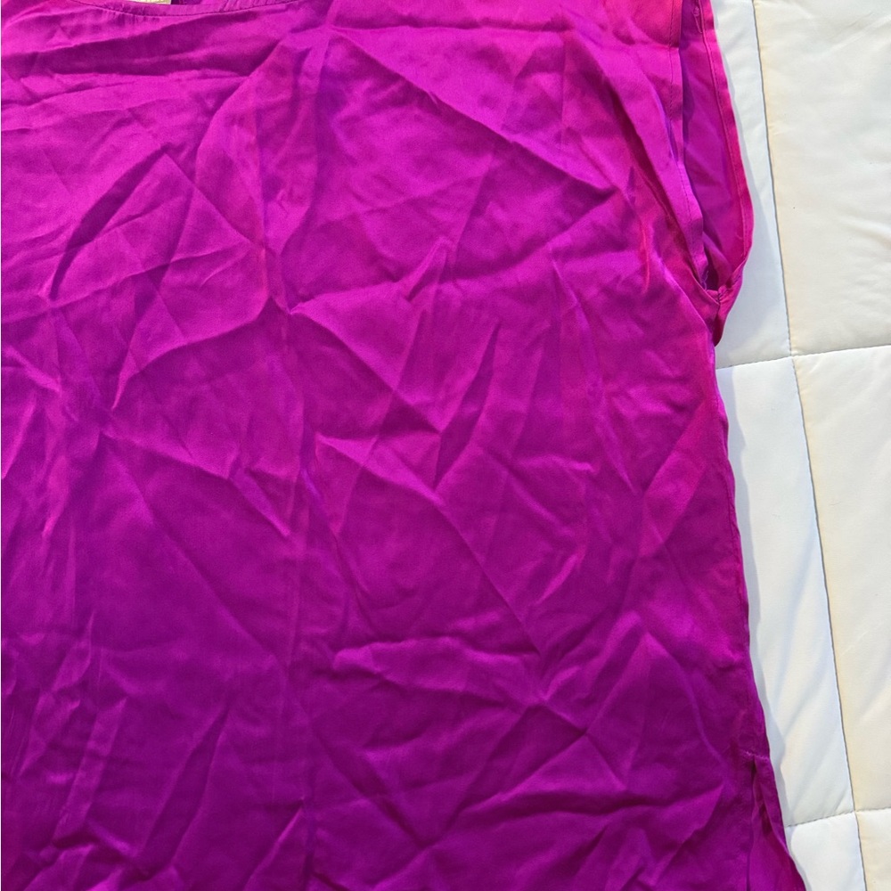 Vintage Royal Silk 100% Pure Silk Magenta Cap Sleeve Top Made in Hong Kong L 80s - Picture 3 of 5